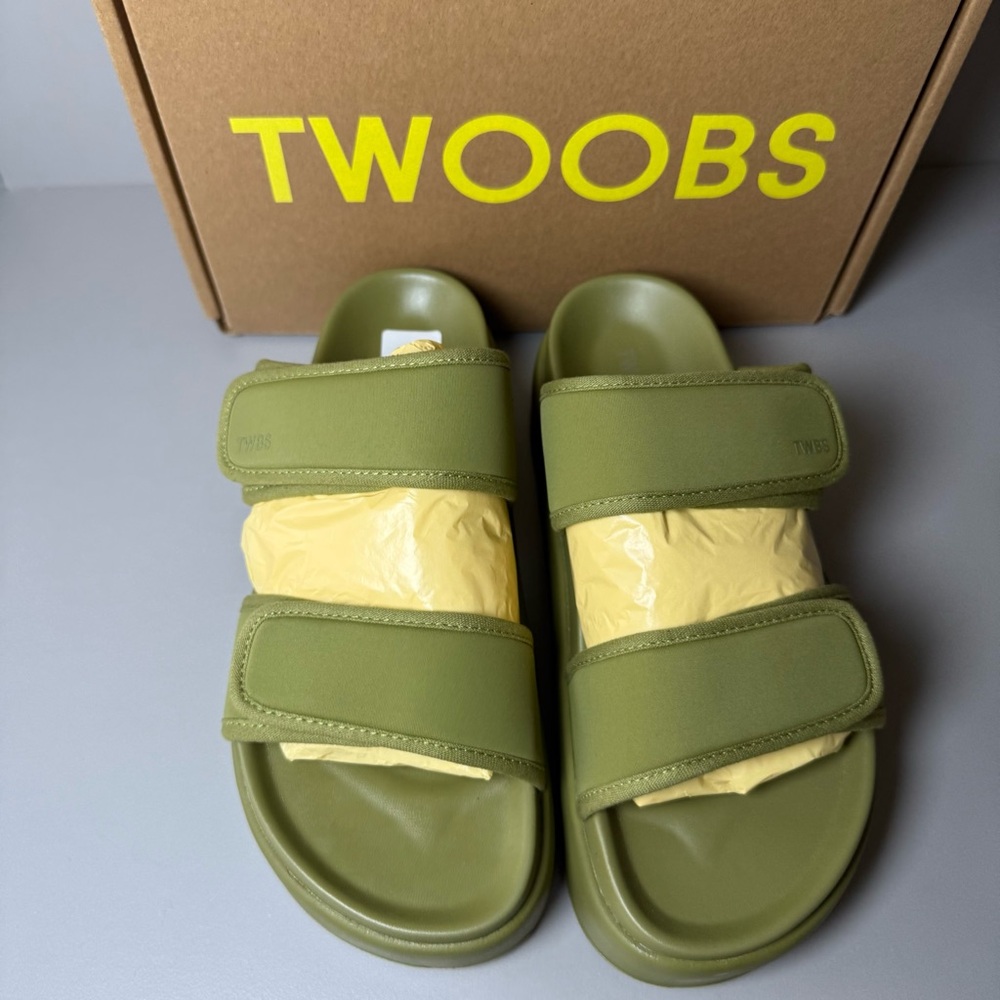 Twoobs Women's Olive Green Velcro Slide Sandals